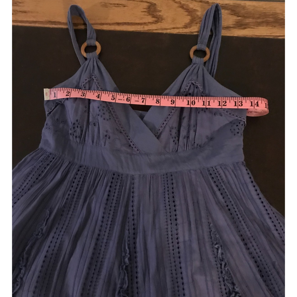 Anthropologie Lithe Savannah Eyelet Lace Sundress Blue Empire Waist Ruffle Sz 2 - Picture 9 of 11